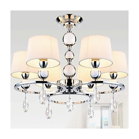 Lampadario contemporaneo in metallo cromato e cristallo
