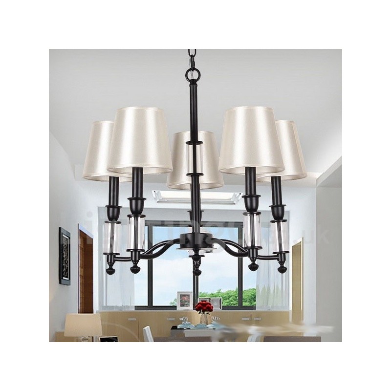Lampadario a 5 luci nero a 2 livelli in stile retrò, a candela
