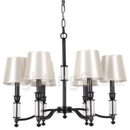 Lampadario a 6 luci in stile candela retrò nero con paralumi in tessuto