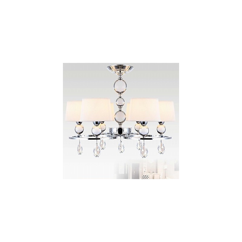 Lampadario contemporaneo in metallo cromato e cristallo