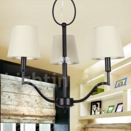 Lampadario a 3 luci in stile candela con paralumi in tessuto e catena regolabile 0,3 m