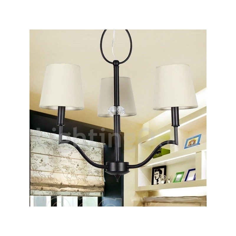 Lampadario a 3 luci in stile candela con paralumi in tessuto e catena regolabile 0,3 m