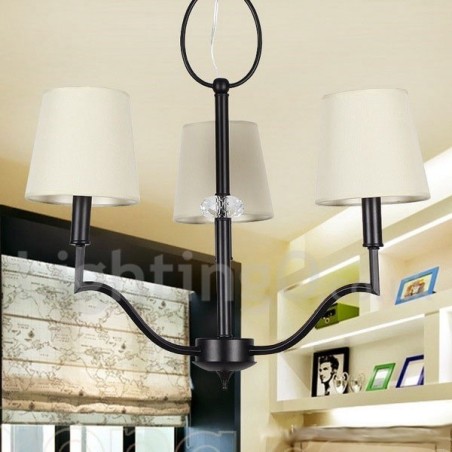 Lampadario a 3 luci in stile candela con paralumi in tessuto e catena regolabile 0,3 m