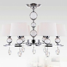 Lampadario contemporaneo in metallo cromato e cristallo