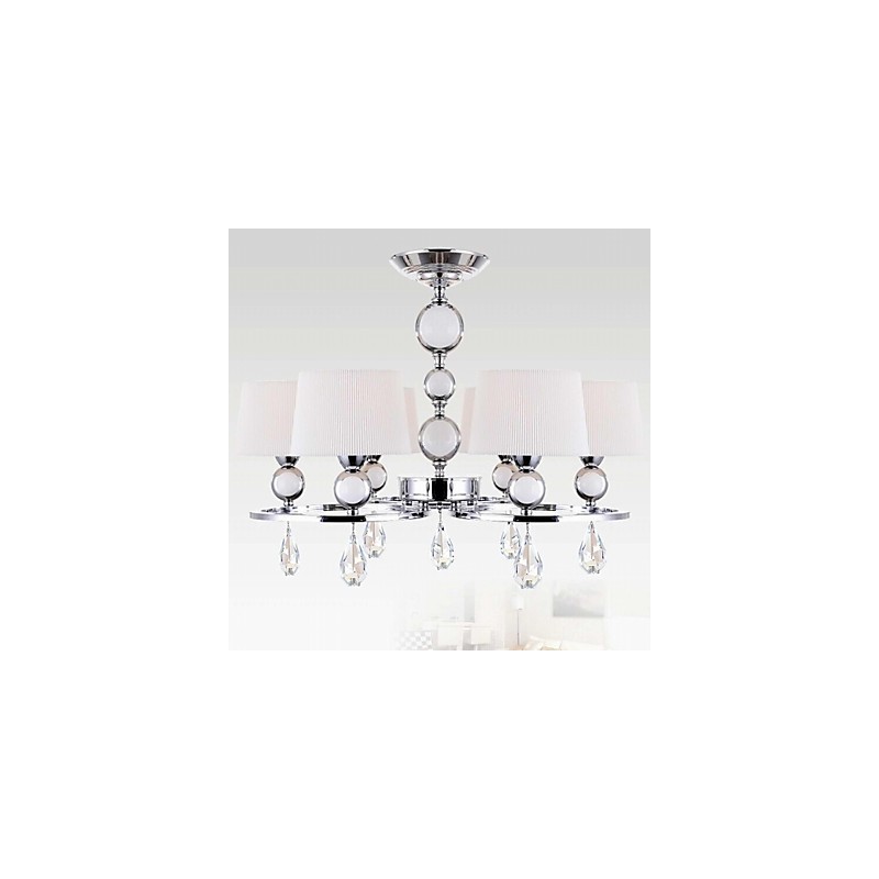 Lampadario contemporaneo in metallo cromato e cristallo