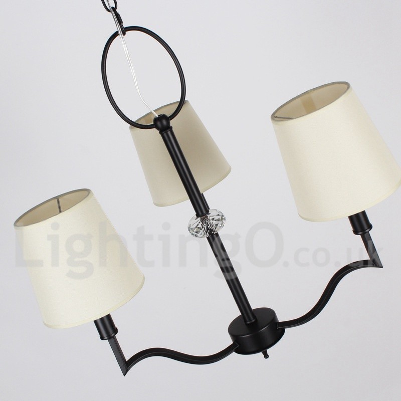 Lampadario a 3 luci in stile candela con paralumi in tessuto e catena regolabile 0,3 m