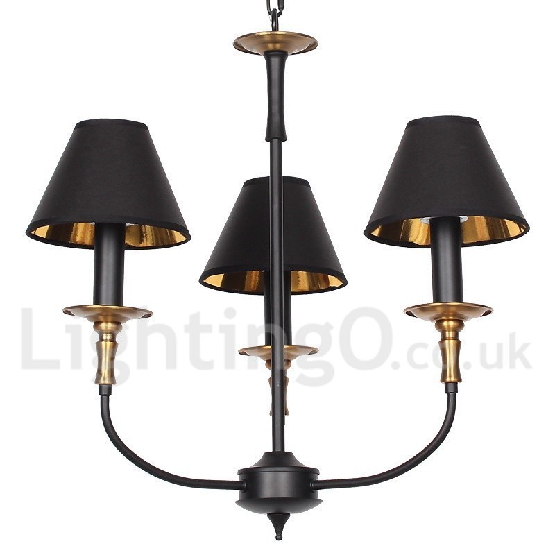 Lampadario a candela a 3 luci retrò vintage in acciaio con paralumi in tessuto E14