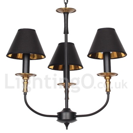 Lampadario a candela a 3 luci retrò vintage in acciaio con paralumi in tessuto E14