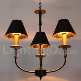 Lampadario a candela a 3 luci retrò vintage in acciaio con paralumi in tessuto E14