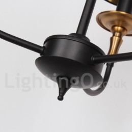 Lampadario a candela a 3 luci retrò vintage in acciaio con paralumi in tessuto E14