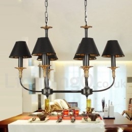 Lampadario classico a 6 luci stile candela con paralumi in tessuto E14