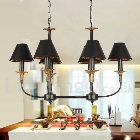 Lampadario classico a 6 luci stile candela con paralumi in tessuto E14