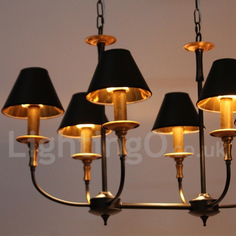 Lampadario classico a 6 luci stile candela con paralumi in tessuto E14