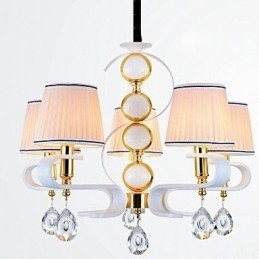 Lampadario moderno minimalista 5 luci in tessuto cromo con cristallo
