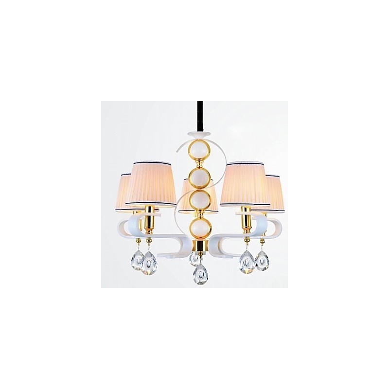 Lampadario moderno minimalista 5 luci in tessuto cromo con cristallo