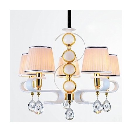 Lampadario moderno minimalista 5 luci in tessuto cromo con cristallo