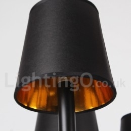 Lampadario rétro nero a 6 luci a candela con paralumi in tessuto E14