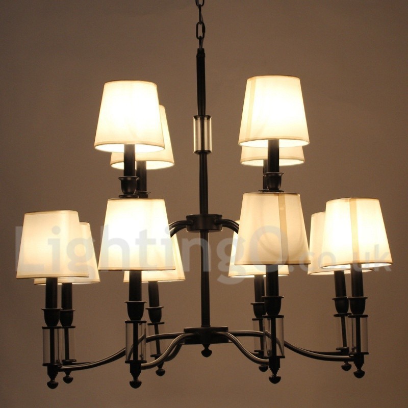 Lampadario a 12 luci nero a 2 livelli stile retrò contemporaneo a candela