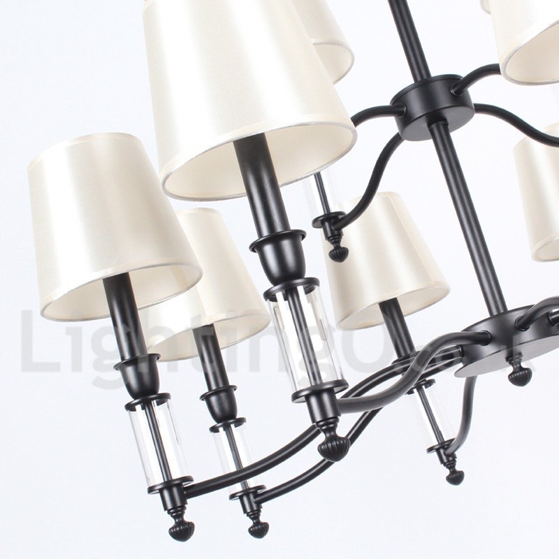 Lampadario a 12 luci nero a 2 livelli stile retrò contemporaneo a candela