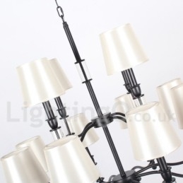 Lampadario a 12 luci nero a 2 livelli stile retrò contemporaneo a candela