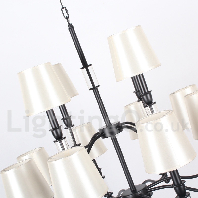 Lampadario a 12 luci nero a 2 livelli stile retrò contemporaneo a candela