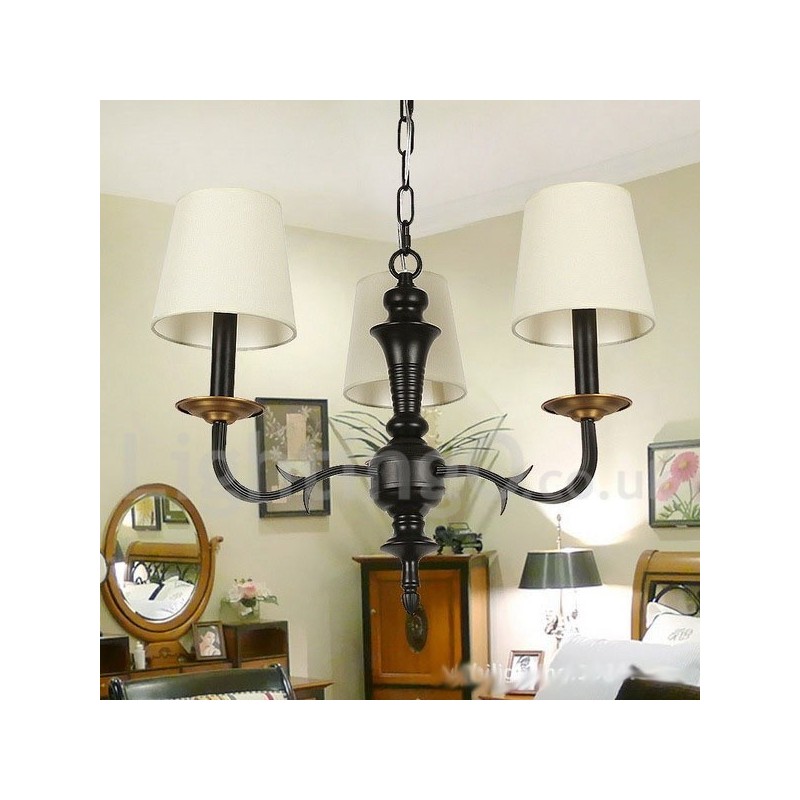 Lampadario a candela a 3 luci retrò vintage con paralumi in tessuto E14