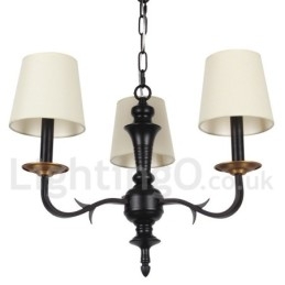 Lampadario a candela a 3 luci retrò vintage con paralumi in tessuto E14