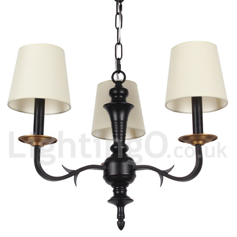 Lampadario a candela a 3 luci retrò vintage con paralumi in tessuto E14