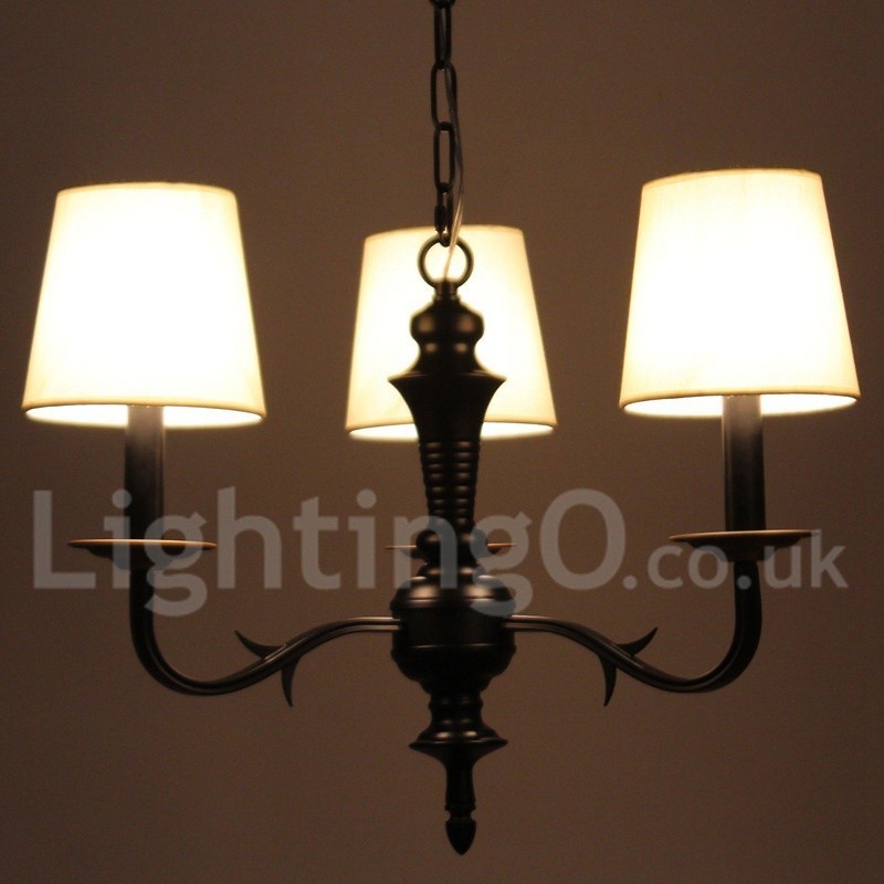Lampadario a candela a 3 luci retrò vintage con paralumi in tessuto E14