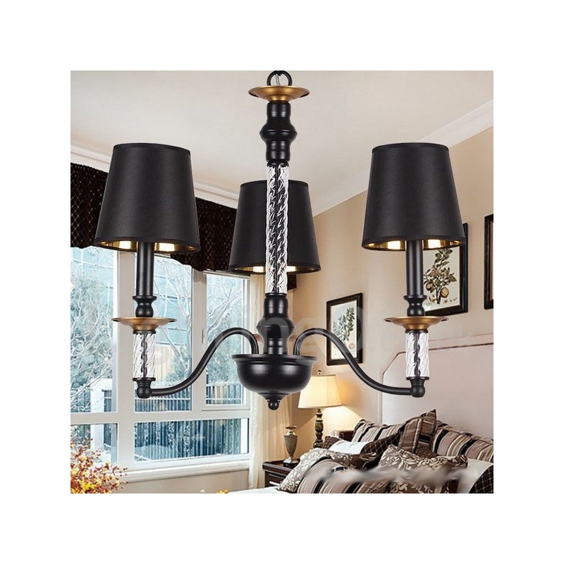 Lampadario retrò nero a 3 luci a forma di candela