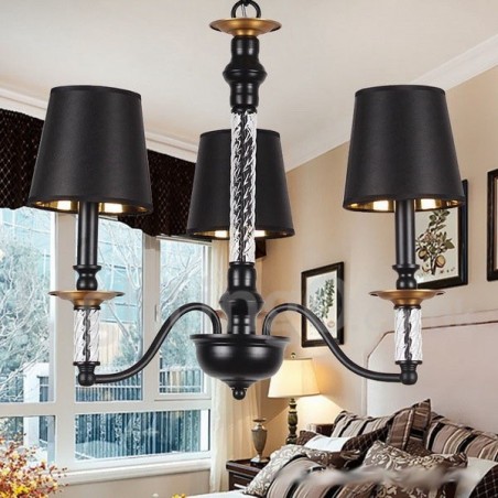 Lampadario retrò nero a 3 luci a forma di candela
