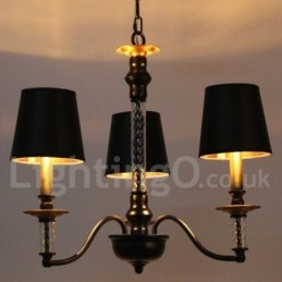Lampadario retrò nero a 3 luci a forma di candela
