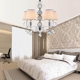Lampadario moderno minimalista 5 luci in tessuto cromo con cristallo
