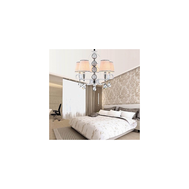 Lampadario moderno minimalista 5 luci in tessuto cromo con cristallo