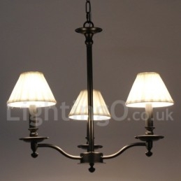 Lampadario a candela a 3 luci nero vintage con paralumi in tessuto