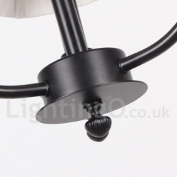Lampadario a candela a 3 luci nero vintage con paralumi in tessuto