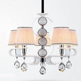 Lampadario in tessuto 5 luci bianco anello argento giada