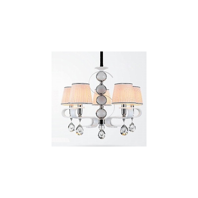 Lampadario in tessuto 5 luci bianco anello argento giada