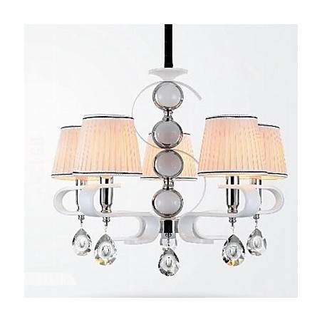 Lampadario in tessuto 5 luci bianco anello argento giada