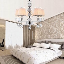 Lampadario in tessuto 5 luci bianco anello argento giada