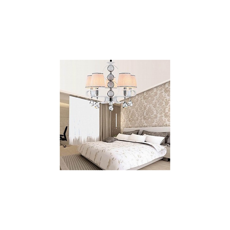 Lampadario in tessuto 5 luci bianco anello argento giada