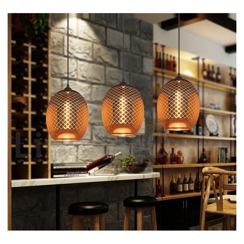 Lampada a sospensione rustica in vetro stile europeo, 22 cm x 26 cm, cavo 100 cm, E26/E27