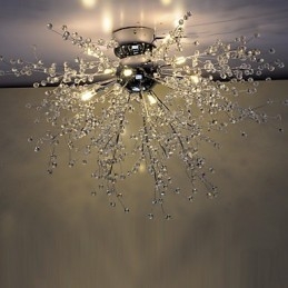 Lampadario moderno a globo in metallo cromato e cristallo, 8 lampadine LED G4