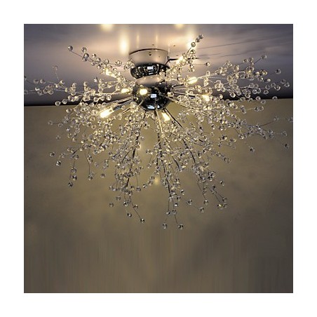 Lampadario moderno a globo in metallo cromato e cristallo, 8 lampadine LED G4