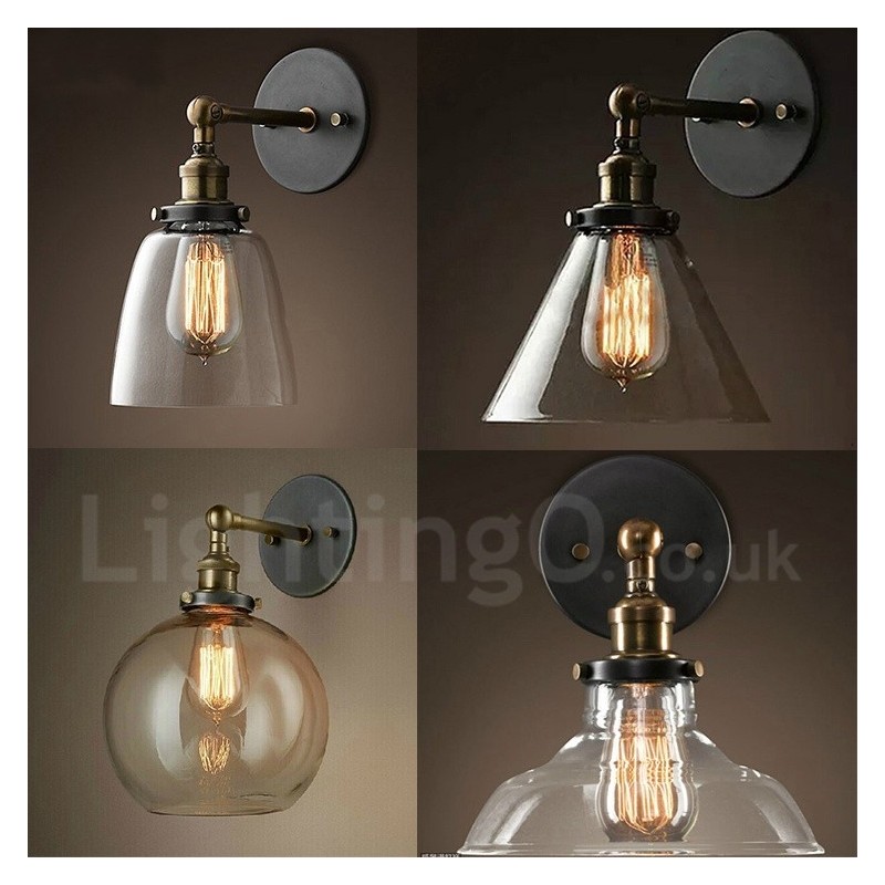 Applique da parete vintage con paralume in vetro, 1 luce E27