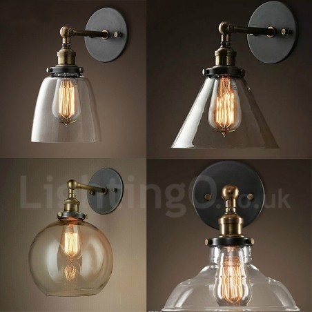 Applique da parete vintage con paralume in vetro, 1 luce E27