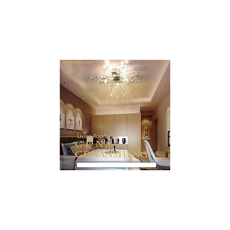 Lampadario moderno a globo in metallo cromato e cristallo, 8 lampadine LED G4