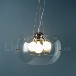 Lampada a sospensione in vetro e acciaio 3 luci E27 moderna