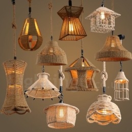 Lampada a sospensione rustica 1 luce in corda di canapa E27