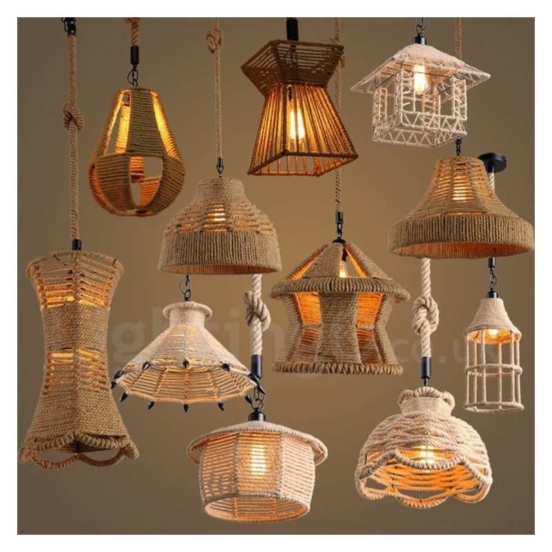 Lampada a sospensione rustica 1 luce in corda di canapa E27